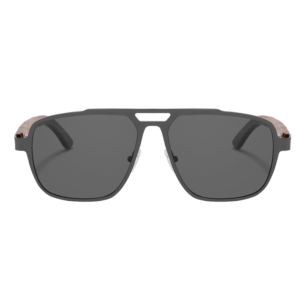 Tucci Maverick Sunglasses Brown Wood Temples Matte Gun Frame - Image 1