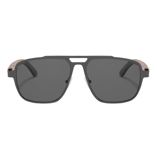 Tucci Maverick Sunglasses Brown Wood Temples Matte Gun Frame - Image 1