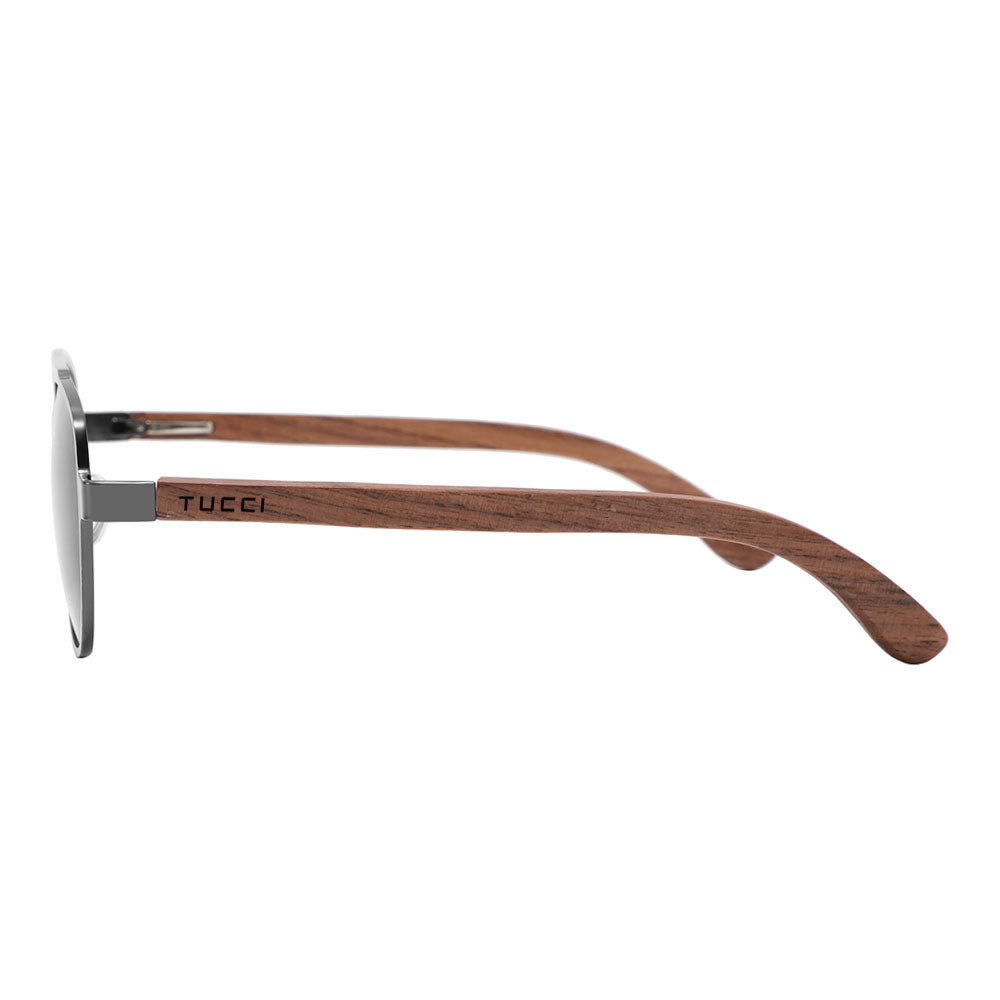 Tucci Maverick Sunglasses Brown Wood Temples Matte Gun Frame - Image 4