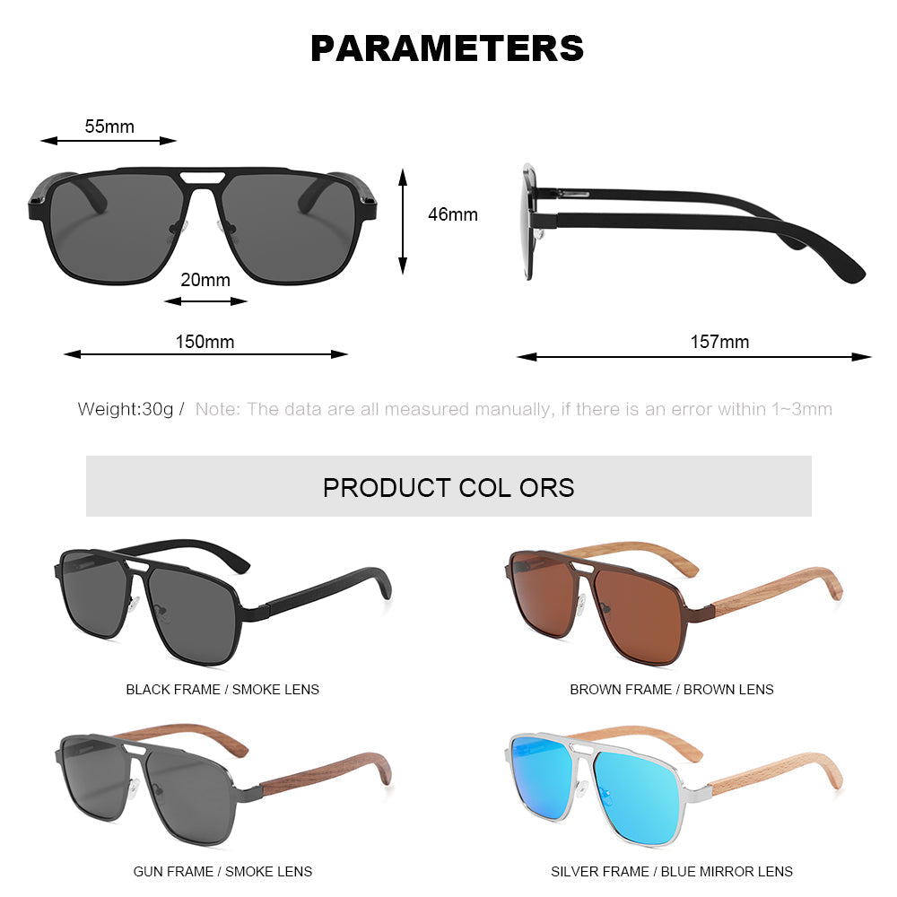 Tucci Maverick Sunglasses Brown Wood Temples Matte Gun Frame - Image 6