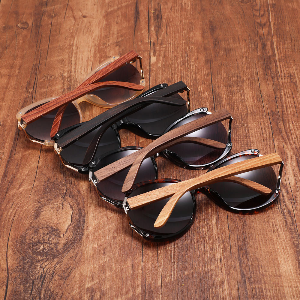 Eco Ebony Wood Sunglasses Round Shape Brown Frame - Image 9