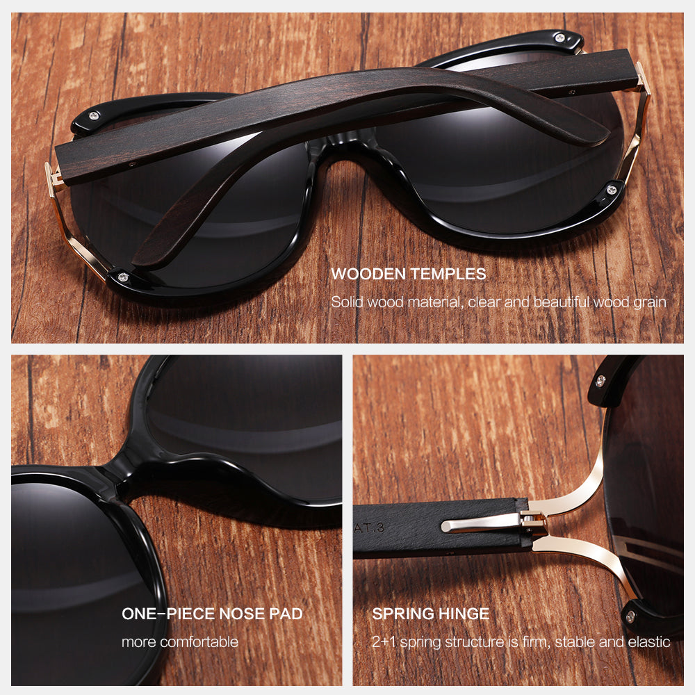 Eco Ebony Wood Sunglasses Round Shape Brown Frame - Image 10