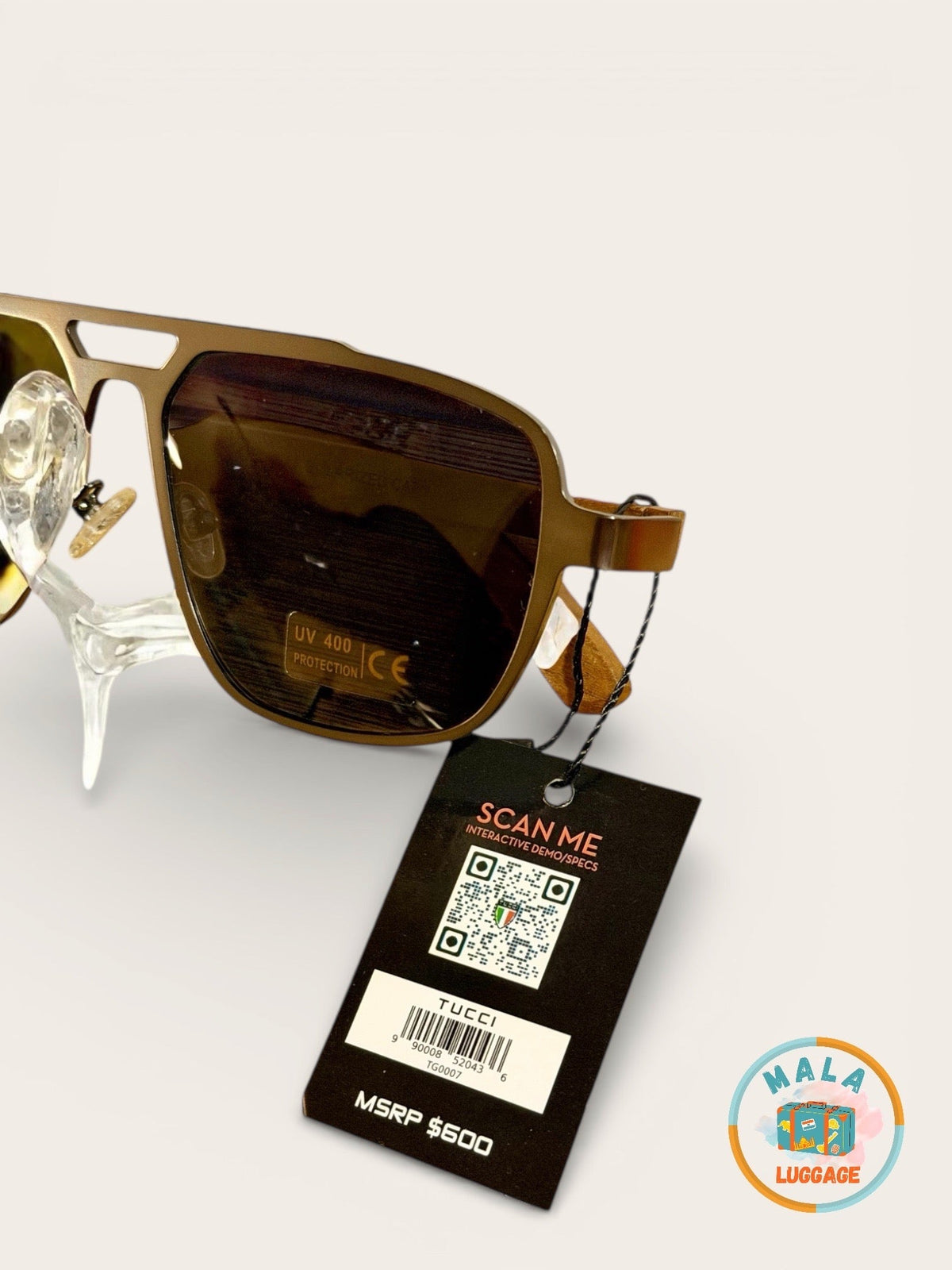Tucci Maverick Sunglasses Brown Wood Temples Matte Gun Frame - Image 7