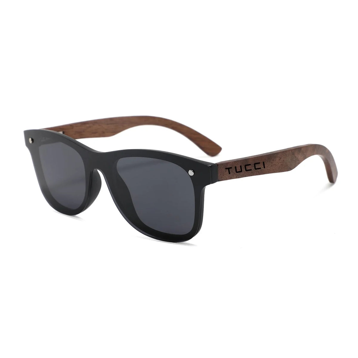 Tucci Sunglasses Black Frame Wood Temples UV Protection - Image 1